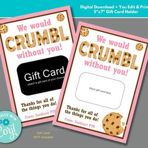 Porte-carte cadeau cookie à modifier en corjl, à télécharger et à imprimer, porte-carte cadeau remerciement pour enseignant, porte-carte cadeau remerciement pour employé