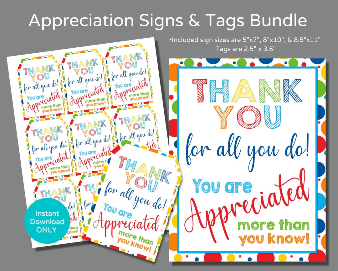 Teacher Appreciation Week Signs and Tag Bundle to Download and Etsy