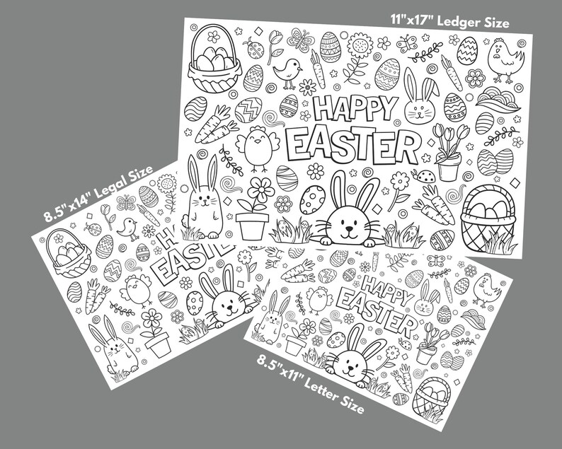Happy Easter Coloring Placemats, Easter Bunny Placemat Printable ...
