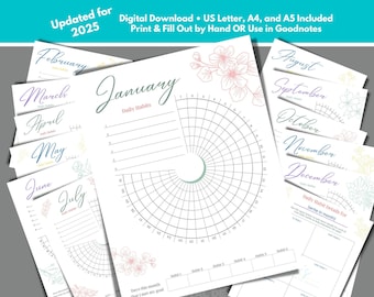 Tracker delle abitudini giornaliere Tracker delle abitudini mensili Tracker degli obiettivi di Capodanno Tracker delle routine mensili da scaricare e stampare o utilizzare in Goodnotes