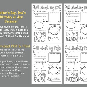 All About My Dad Coloring Page Bundle to Download and Print, Father's ...