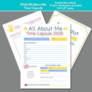 All About Me Time Capsule 2026, School Time Capsule, Family Time Capsule, All About Me Capsule Activity • Instant Download, Not Editable