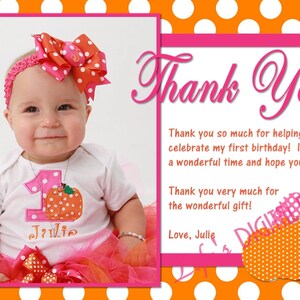Pumpkin Thank You Card Orange Polka Dot Hot Pink Photo Option Customizable Printable
