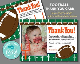 Football Thank You Card Template to Instantly Edit in Corjl, Download and Print, Football First Birthday Thank You Card Orange and Blue