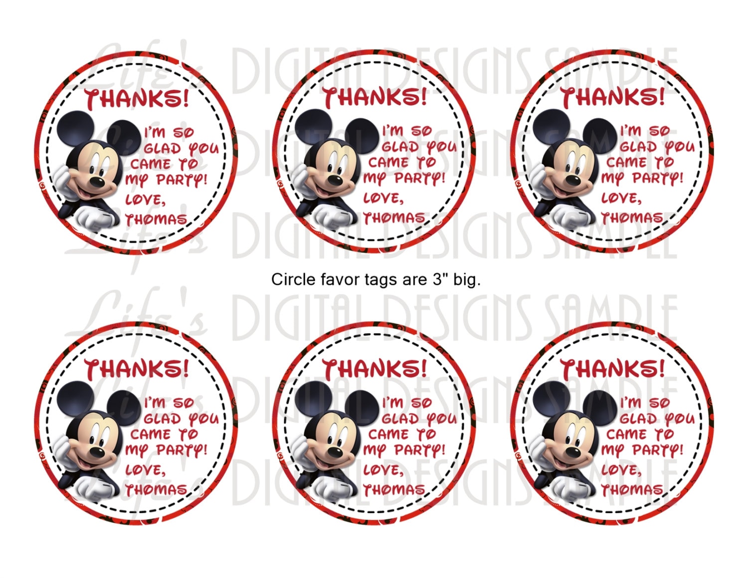Mickey Mouse 3 Round Favor Tags Printable Customizable Etsy