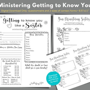 Ministering Sister Getting to Know You Questionnaire to Download and Print, Relief Society Getting to Know You, Ministering Sister Activity