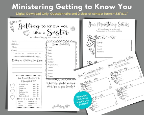 Ministering Sister Getting to Know You Questionnaire to Download and Print, Relief Society Getting to Know You, Ministering Sister Activity