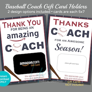 Porta carte regalo Amazon per allenatore di baseball da scaricare e stampare, grazie Porta carte regalo per allenatore Download immediato