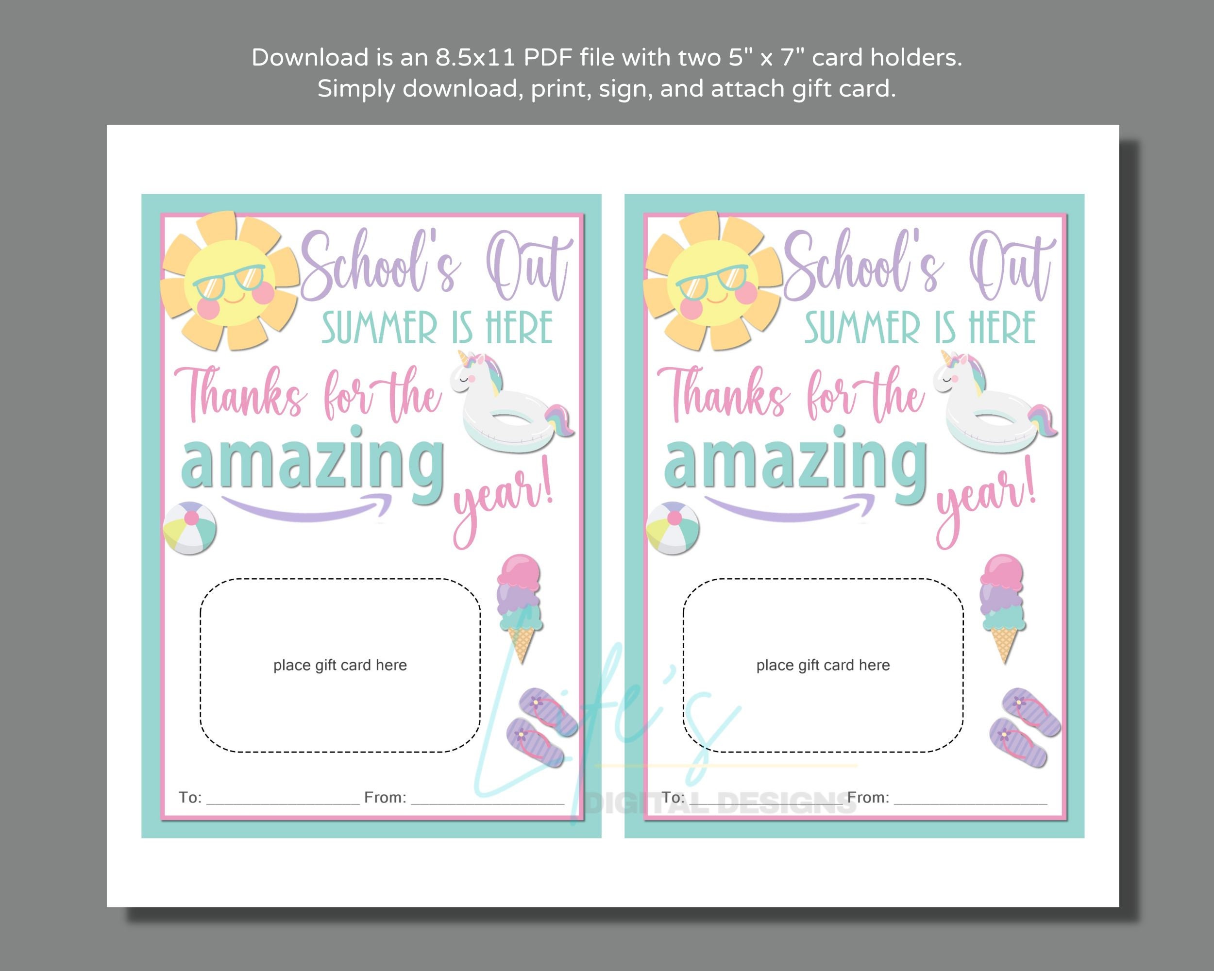 Teacher Appreciation End of School Year Amazon Gift Card Holder to ...