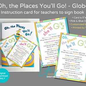 Oh, los lugares a los que irás Libro Carta Instrucciones para maestros Libro de firmas Regalos de fin de año para jardín de infantes Descarga e impresión personalizada Globo terráqueo