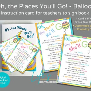 Oh, los lugares a los que irás Libro de instrucciones Carta para profesores Libro de firmas Regalo de fin de año para jardín de infantes Globo personalizado para descargar e imprimir