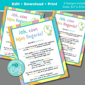 Espagnol Où vous irez, Lettre d'instructions à l'intention des enseignants à signer Édition en corjl Télécharger et imprimer Oh, cúan lejos llegarás !