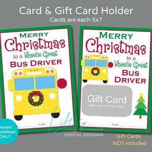 Weihnachtsbusfahrer Geschenkkartenhalter und Geschenkkarte zum Herunterladen und Ausdrucken, Wheelie Toller Busfahrer, Frohe Weihnachten Busfahrer