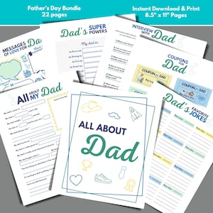 Alles über Dad Bundle zum Herunterladen und Drucken, Vatertag zum Ausdrucken, Vatertagskarte, Papa Gutscheine, Vatertagsgeschenk, Papa Vorstellungsseite