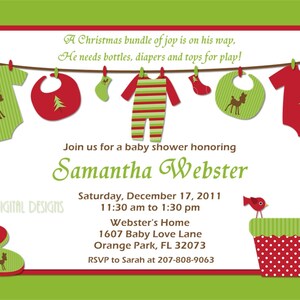 Christmas Baby Shower Invitations Baby Clothes on Clothesline Customizable Printable