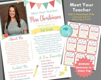 Meet the Teacher Template to Instantly Edit in Corjl, Download and Print, Teacher Open House Letter, Teacher Introduction, Welcome Tag