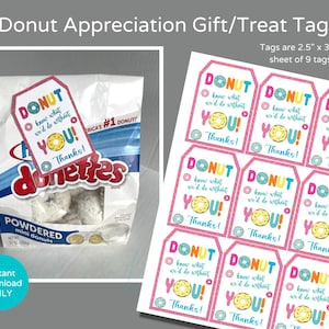 Teacher Appreciation Week Donut Treat Tags to Download and Print for School Staff, Employee Appreciation, Volunteers, PTA Appreciation