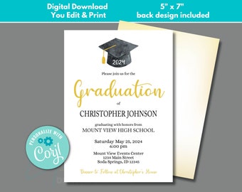 Graduation Invitation to Edit in Corjl Download and Print Graduation Announcement Class of 2024 High School Graduate Invite College Graduate