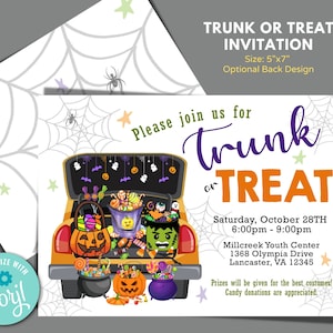 Trunk or Treat Invitation to Edit in Corjl, Download and Print, Trunk or Treat Invite, School or Church Halloween Trunk or Treat Invitation