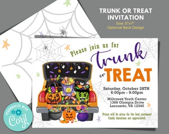 Trunk or Treat Invitation to Edit in Corjl, Download and Print, Trunk or Treat Invite, School or Church Halloween Trunk or Treat Invitation