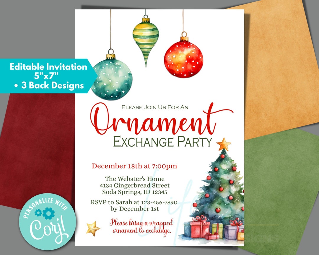 Ornament Exchange Invitation to Instantly Edit in Corjl, Download and