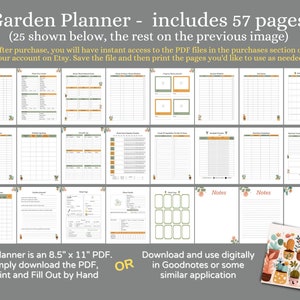 Pode incluir: Um planejador de jardim imprim&iacute;vel com 57 p&aacute;ginas, das quais 25 s&atilde;o mostradas. O planejador mede 8,5 polegadas por 11 polegadas e inclui p&aacute;ginas para acompanhar as sementes, as plantas e as tarefas de jardinagem. O planejador &eacute; projetado com um esquema de cores verde e laranja e apresenta ilustra&ccedil;&otilde;es de plantas e ferramentas de jardinagem.