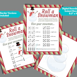 Roll a Snowman Game to Download and Print, Christmas Party Game for Kids and Adults, Printable Christmas Game, Holiday Classroom Game
