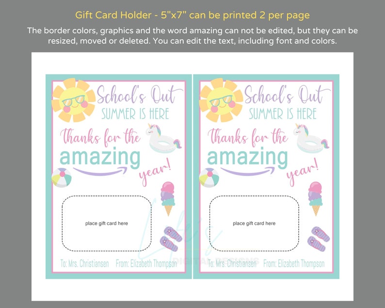 Teacher Appreciation End of School Year Amazon Gift Card Holder Edit ...