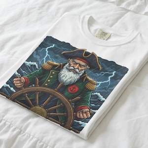 Stormy Sea Captain T-Shirt | Pirate Helm Nautical Illustration | Vintage Maritime Graphic | Sailing Ocean Art | Nautical Adventure Shirt