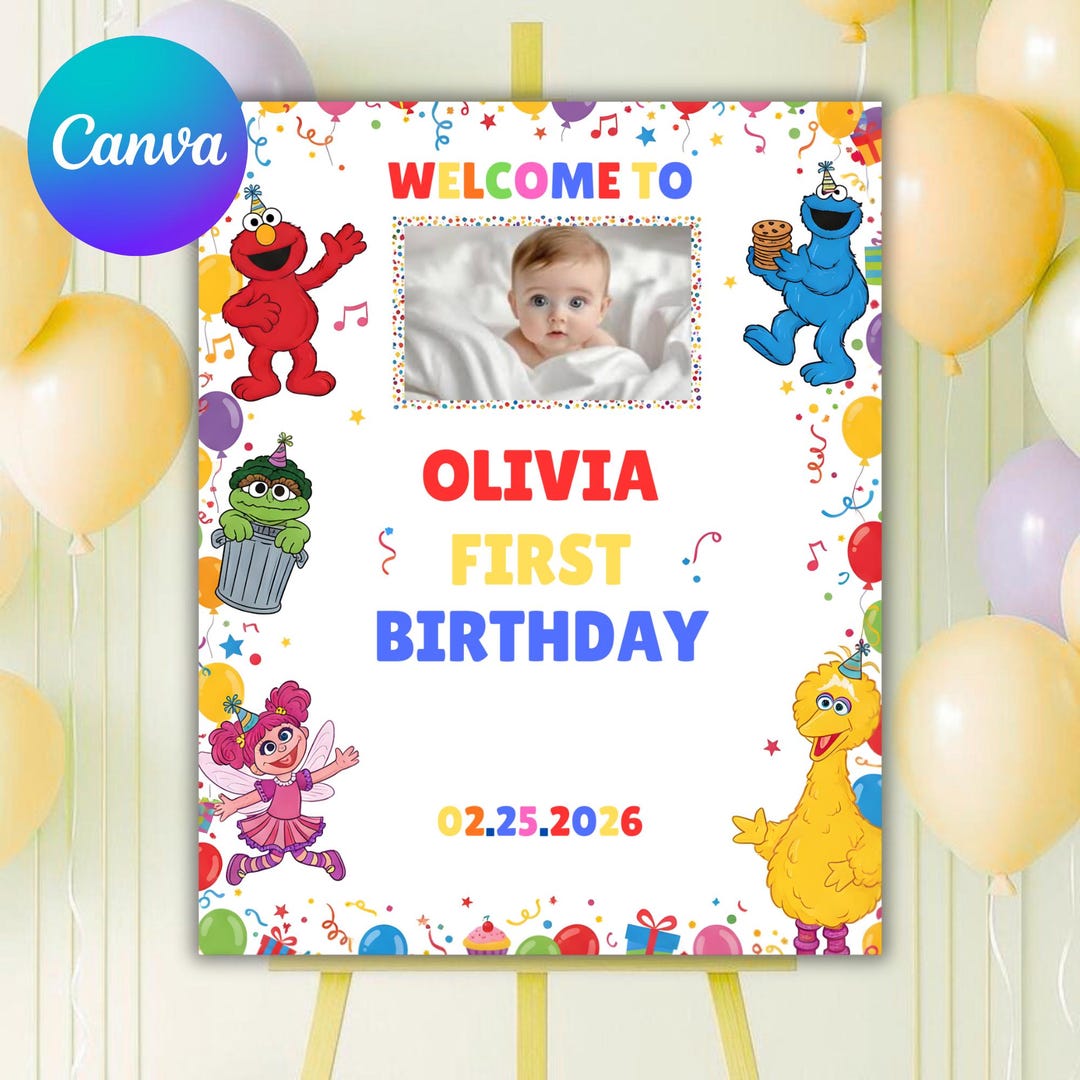 Sesame Street Birthday Welcome Sign | Elmo & Friends Party Decor - Etsy