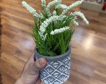 Faux Plant in Gray Textured Pot, Small Artificial Potted Plant, Modern Minimalist Home Decor, Office Desk Shelf Decor