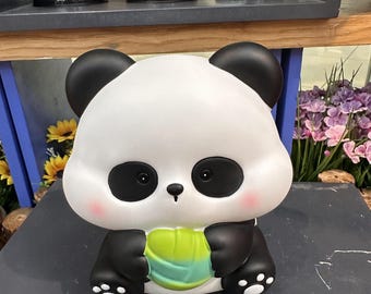Kawaii Panda Figurine Holding Leaf, Cute Panda Desk Decor, Nursery Shelf Decor, Panda Lover Gift, Bedroom Aesthetic