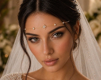 Silver Bridal Head Chain, Wedding Hair Accessory, Elegant Forehead Jewelry