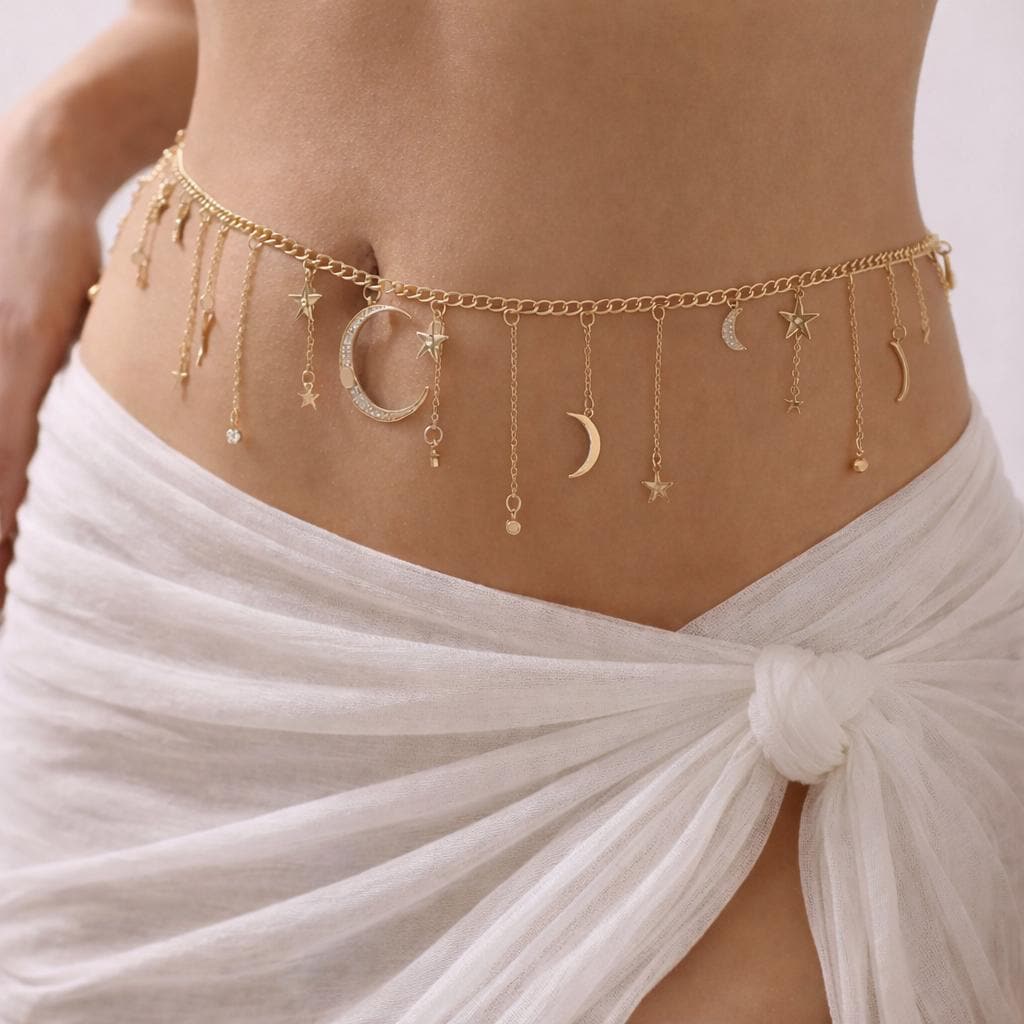 Gold Star Moon Waist Chain Celestial Body Jewelry for Women  display picture 3