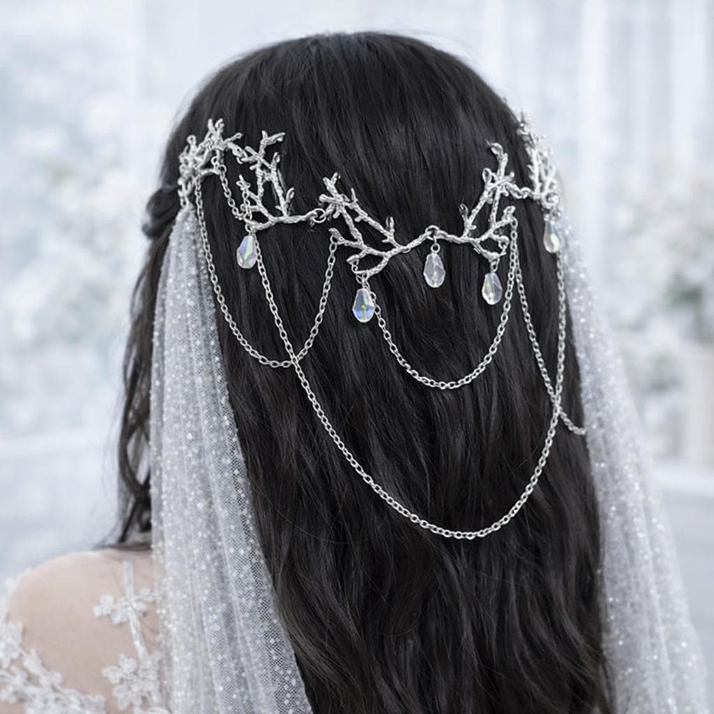 Bridal Crystal Drop Hair Vine, Wedding Fairy Crown Headpiece