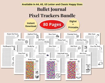 Bullet Journal Pixel Tracker | Utskrivbar mall för humör- och vanespårning | Digital Bujo-målspårare