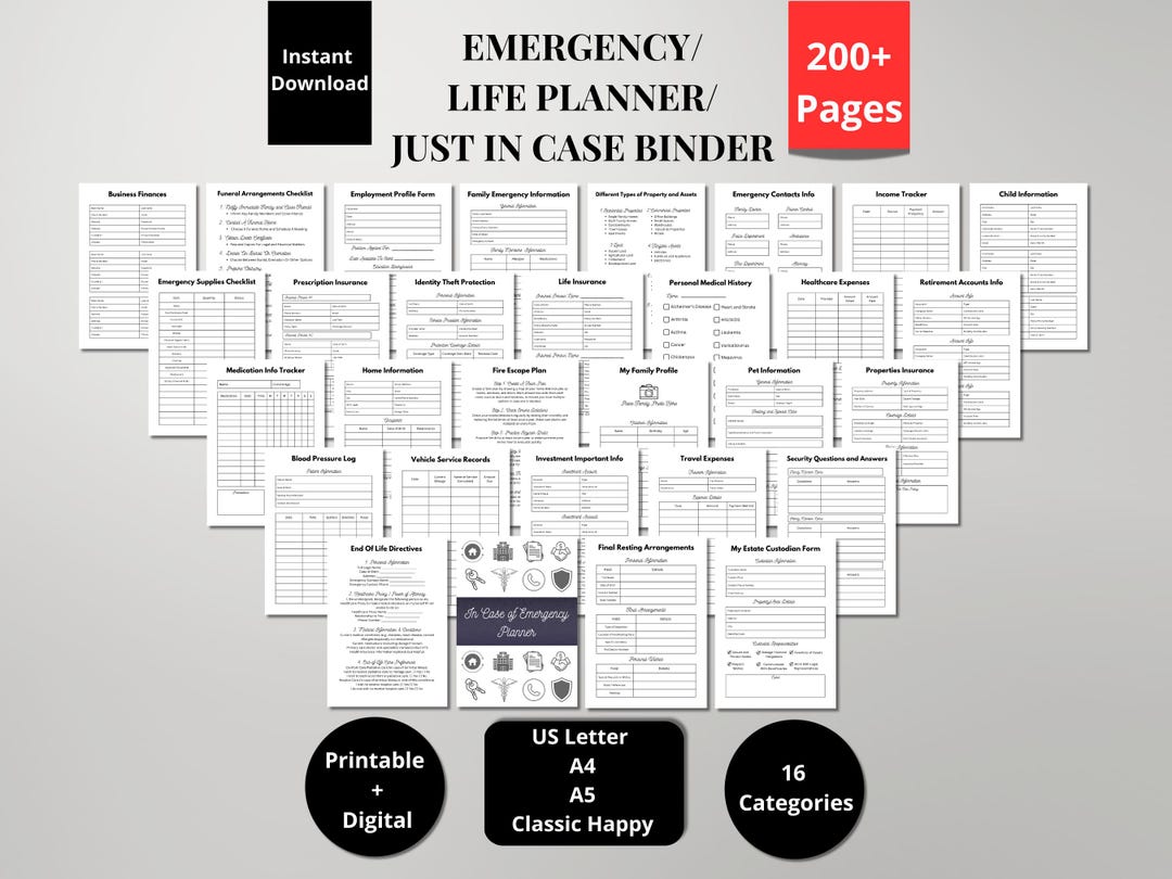 End of Life Printable Planner Just in Case of Emergency Bundle What If ...