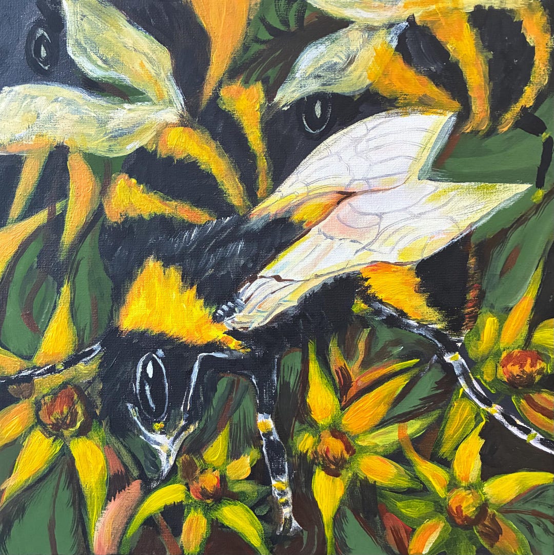 Original Framed Canvas Painting of Bees 30 X 30 Cm - Etsy