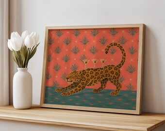 Póster artístico de Leopard Martini, decoración tropical maximalista para carritos de bar de cócteles, sin marco.