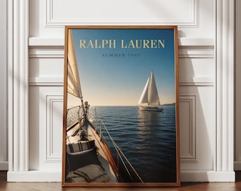 Affiche de voile côtière, oeuvre d'art murale yacht de luxe, impression nautique Old Money, décoration bleu marine, sans cadre