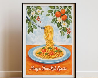 パスタのウォールアート（印刷可能）、イタリアンキッチンポスター、地中海料理のデコレーション、デジタルダウンロード