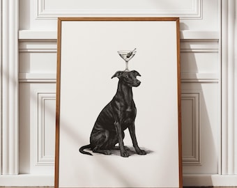 Dog Cocktail Print, Funny Pet Martini Art, Bar Cart Wall Decor, Digital Download