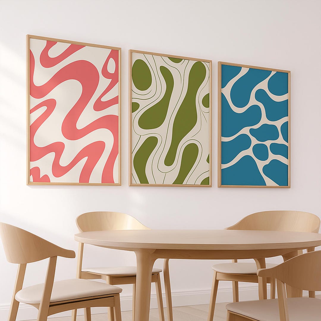Mid Century Abstract Wall Art Set of 3 Prints, Modern Home Decor ...
