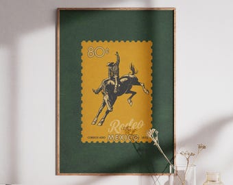 Póster de rodeo, lámina decorativa con sellos antiguos de México, decoración vaquera del oeste, ideal para la cueva del hombre, sin marco.