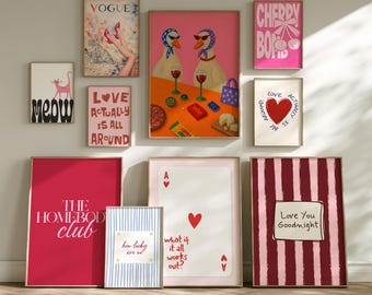 Pink Gallery Wall Set of 10, Preppy Y2K Poster Bundle for Dorm Bedroom Decor, Printable Download