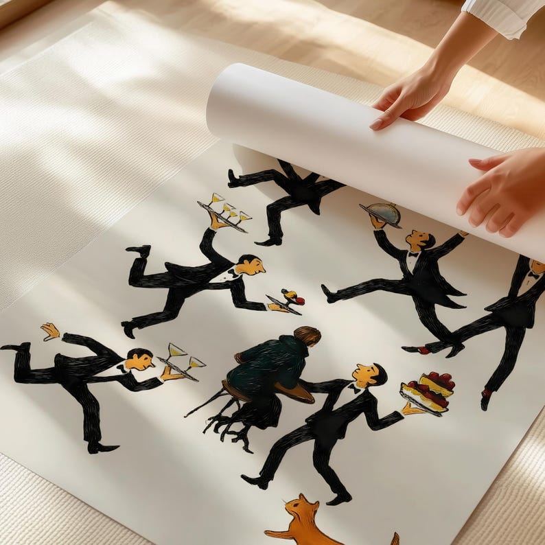 Tiny People Restaurant Print, Waiter Wall Art, Food Kitchen Poster, Bar Decor, Unframed image 5