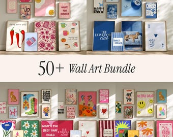 Wall Art Bundle, 50 Colorful Maximalist Prints, Bedroom Dorm Decor, Digital Download
