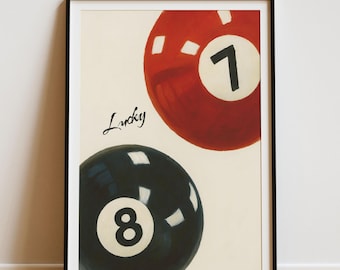 Arte de parede "Sorte minha, sorte sua, sorte nossa", impressão da Bola 8 da Sorte, decoração minimalista e moderna para sala de jogos, download digital para impressão.