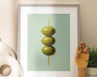 Dirty Martini Olive Art Print, modern decor barwagen, minimalistische muurkunst, groene cocktailposter, Franse landelijke keuken, digitale download