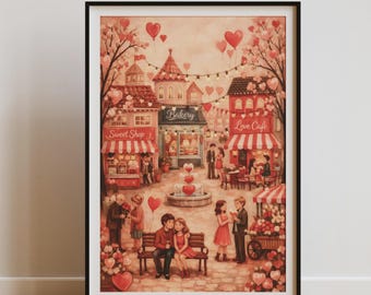 Valentine Wall Art, Romantic City Print, Couples Home Decor, Digital Download